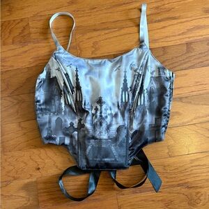 Gothic Print Corset Top widow dolls kill graveyard lace up